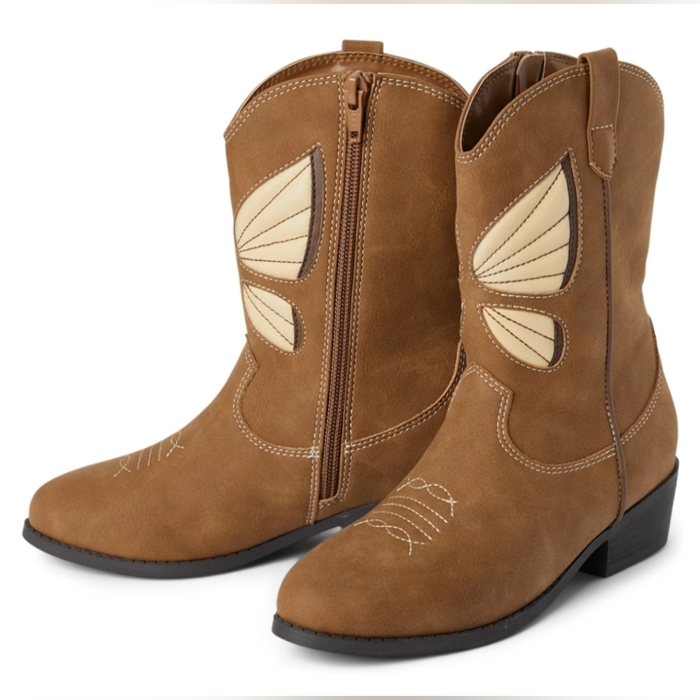 Childrens Place Tan Butterfly Design Zip Up Boots, Youth 11, NWOT